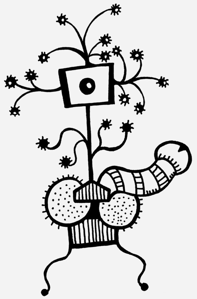 Invasive Pflanze 2 zeigt eine rastlose Illuwillu Figur zwischen Ausbreitung, Dominanz und Naturgewalt.