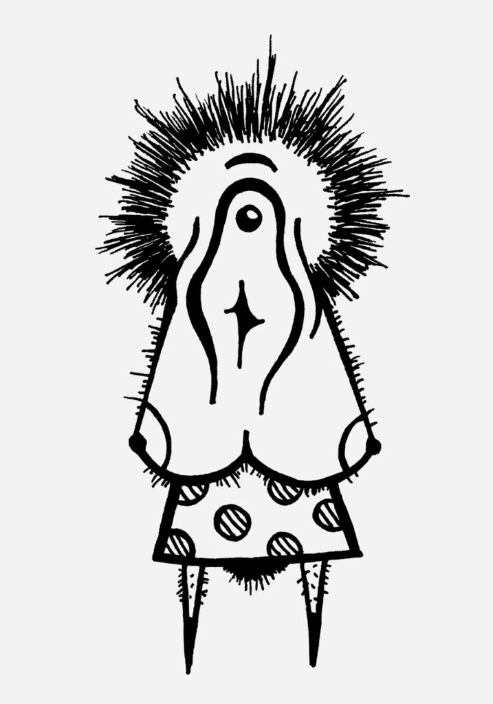 Tittenengel zeigt eine surreale Illuwillu Figur zwischen Reinheit, Weiblichkeit und spiritueller Symbolik.