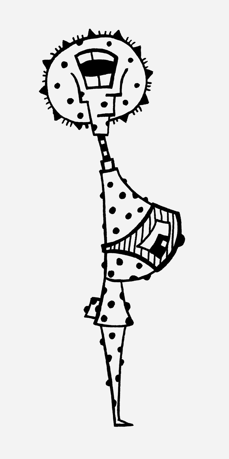 Pünktchentitti zeigt eine laute Illuwillu Figur zwischen Selbstinszenierung, Sehnsucht und groteskem Humor.